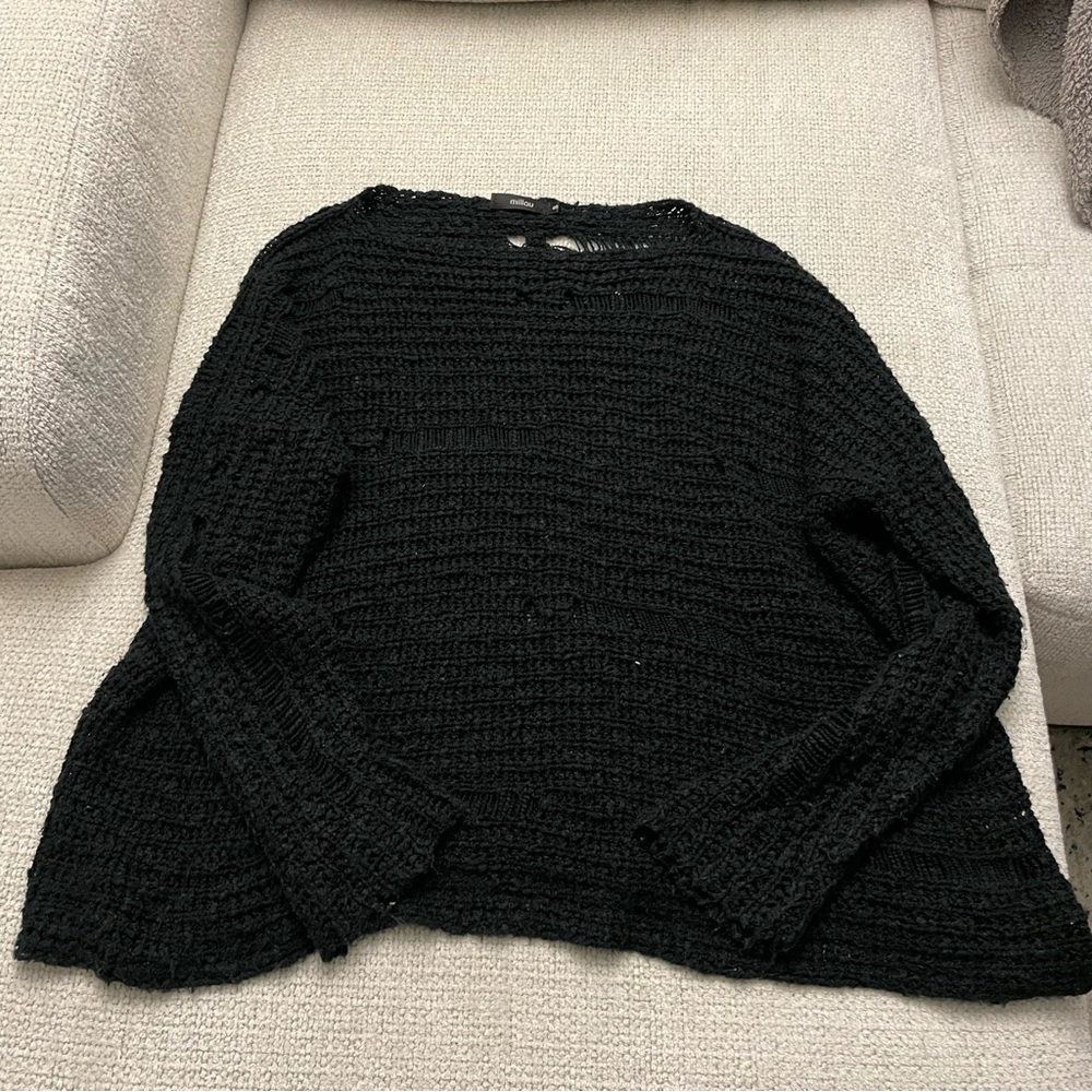 Millau black distressed knit sweater